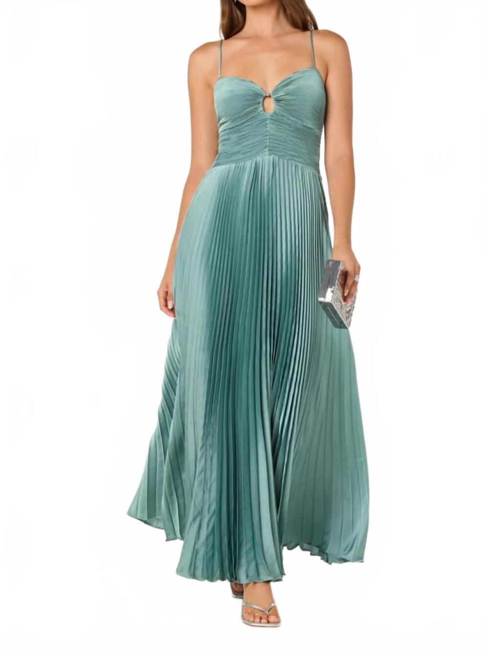 NEW ASTR alaia satin plissé maxi dress in seafoam